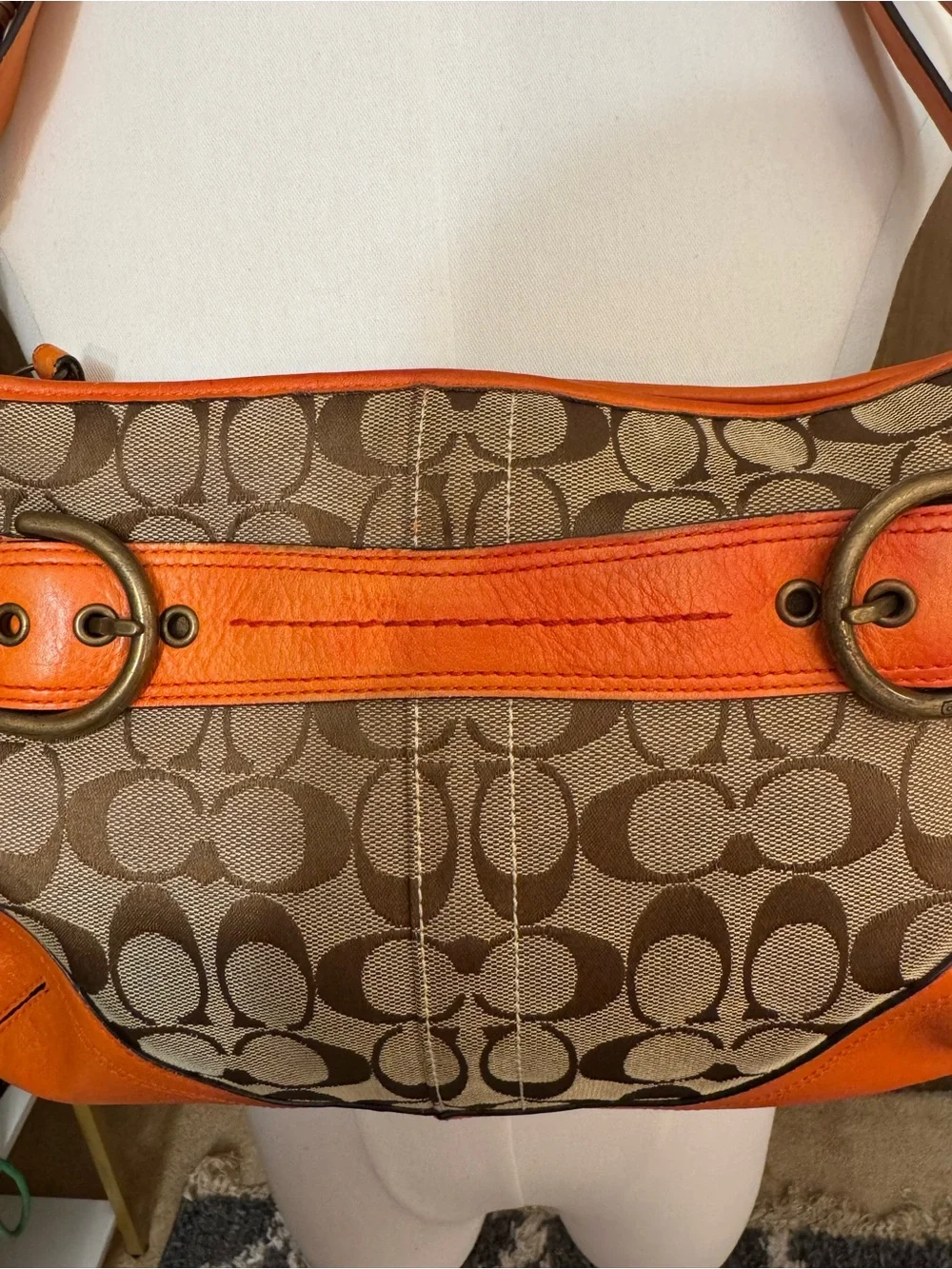 Coach Signature Canvas SoHo Hobo Bag in Khaki Orange
